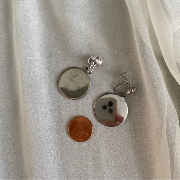 VTG Silver Round Mirror Smooth Screw-back Earrings - Picture 5 of 5